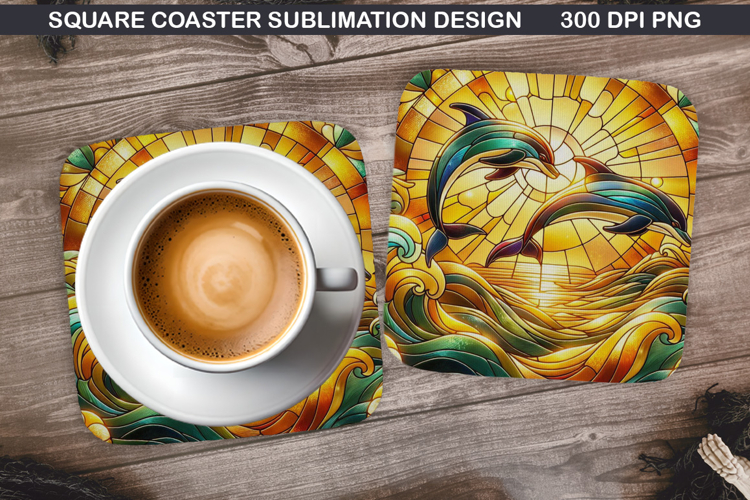 Dolphin Coaster Sublimation, Summer Coaster PNG Design