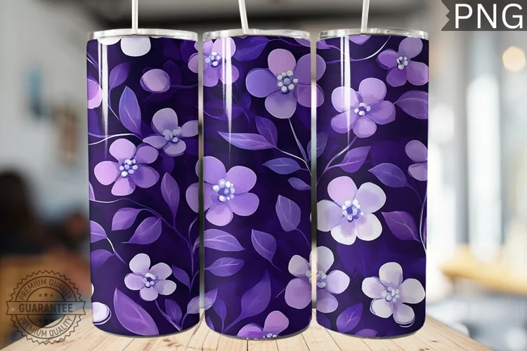 Purple Floral Tumbler Wrap - High Quality 300 Dpi