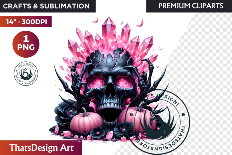 Pink and Black Gothic Halloween Skulls Clipart, pastel goth