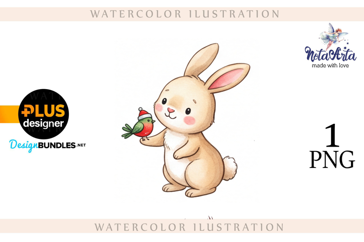 Christmas Bunny in Watercolor Style
