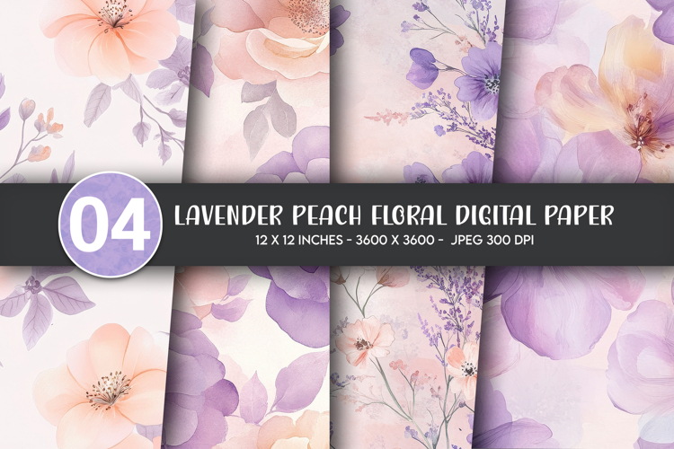 Lavender Peach Floral Digital Paper