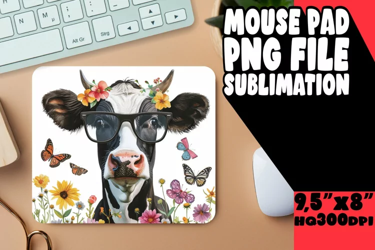 Playful Spring Cow Mouse Pad: Sublimation Fun