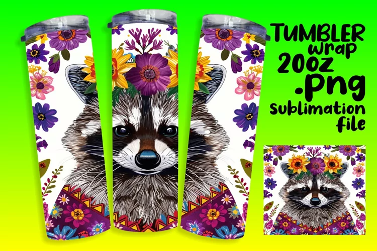 Colorful Raccoon & Flower Wrap for Tumblers 20oz