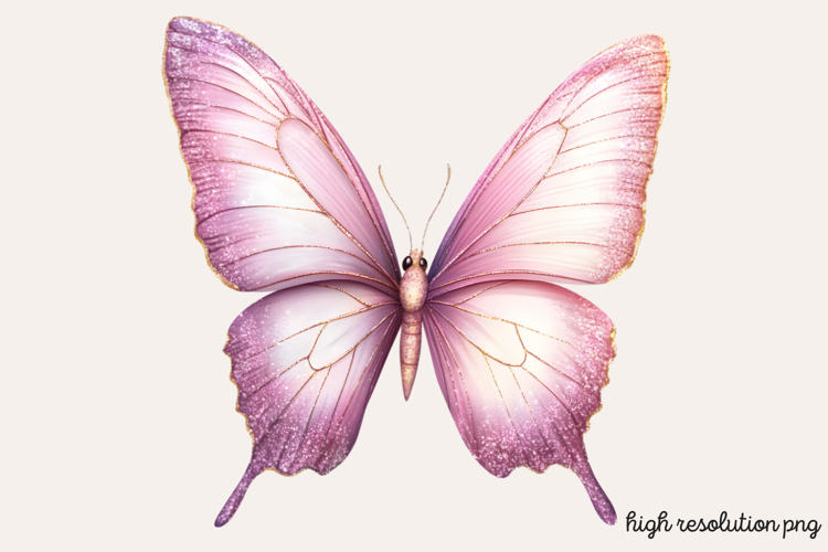 Gilter Pink Butterfly Clipart PNG