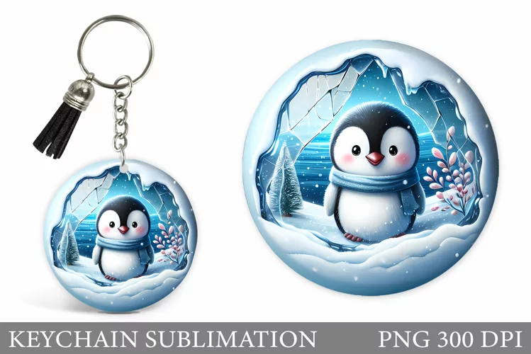 Christmas Penguin Keychain. Christmas Keychain Design