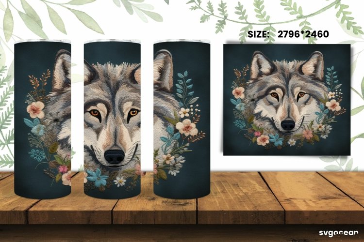 Embroidery Wolf Tumbler Wrap | Skinny 20 oz | Sublimation