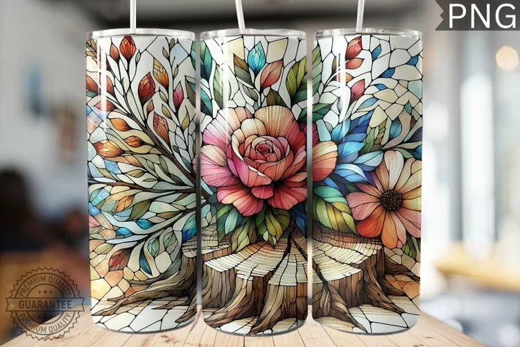 Watercolor Flower Wooden Stump Tumbler - High Quality 3Dpi