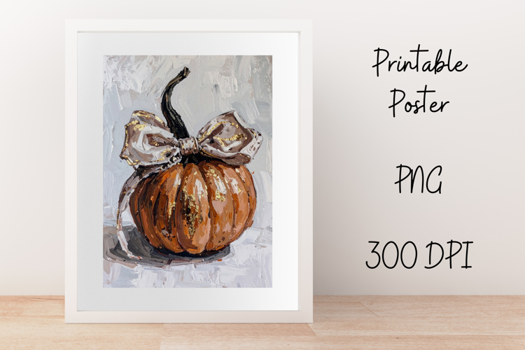 Pumpkin with a Coquette Bow Grandmillennial Style Wall Art