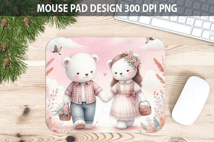 Watercolor Bear Mouse Pad Sublimation - Valentines PNG