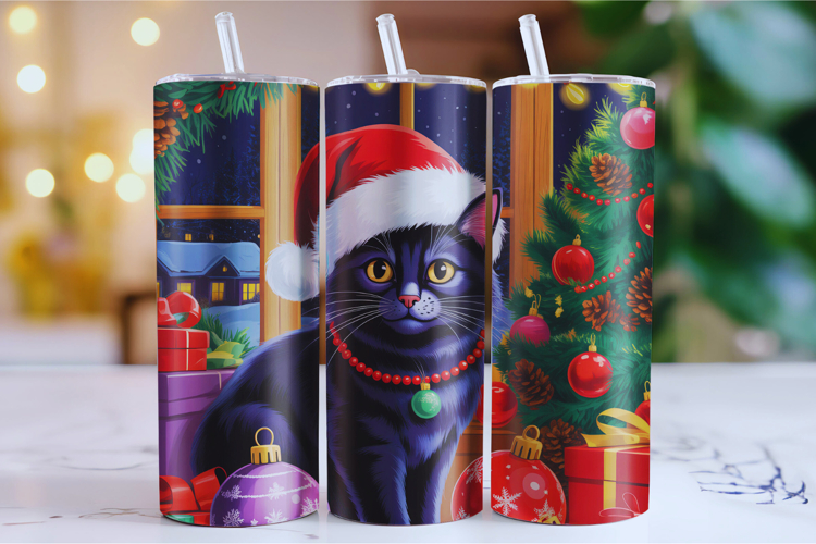 Merry Christmas Cat Tumbler Wrap | Christmas Wrap