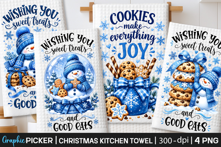 Christmas Cookie Snowman Kitchen Towel PNG, Christmas PNG