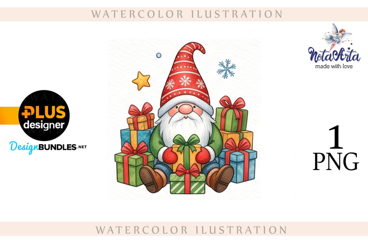 Christmas Gnome Santa with a Sheep in Watercolor Style