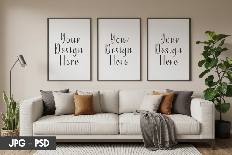 Triple Living Frame Mockup PSD