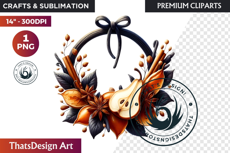 Autumn Harvest Wreath Clipart - Rustic Fall & Thanksgiving