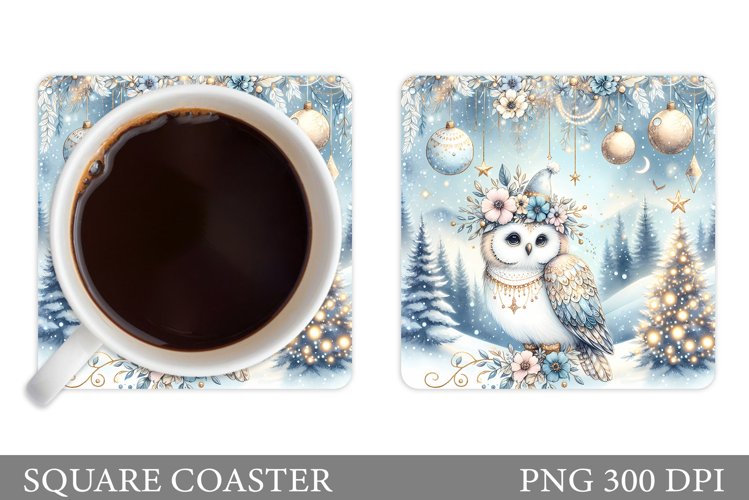 Christmas Owl Coaster Design. Christmas Coaster Sublimation example image 1