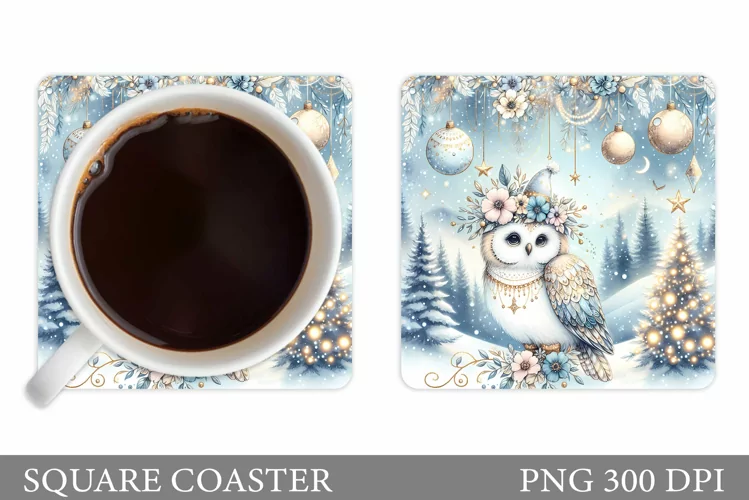 Christmas Owl Coaster Design. Christmas Coaster Sublimation