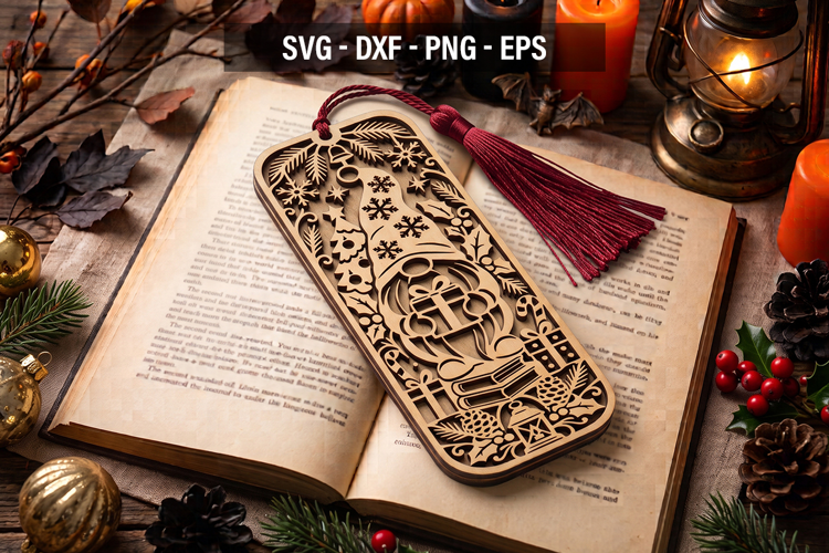 Christmas Gnome Bookmark SVG, Holiday Laser Cut Bookmark
