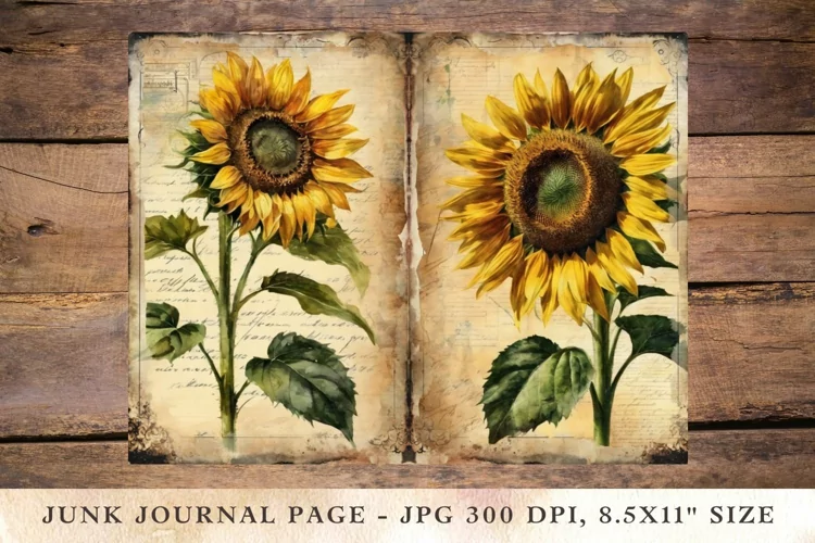 Printable Junk Journal Pages sunflower 6