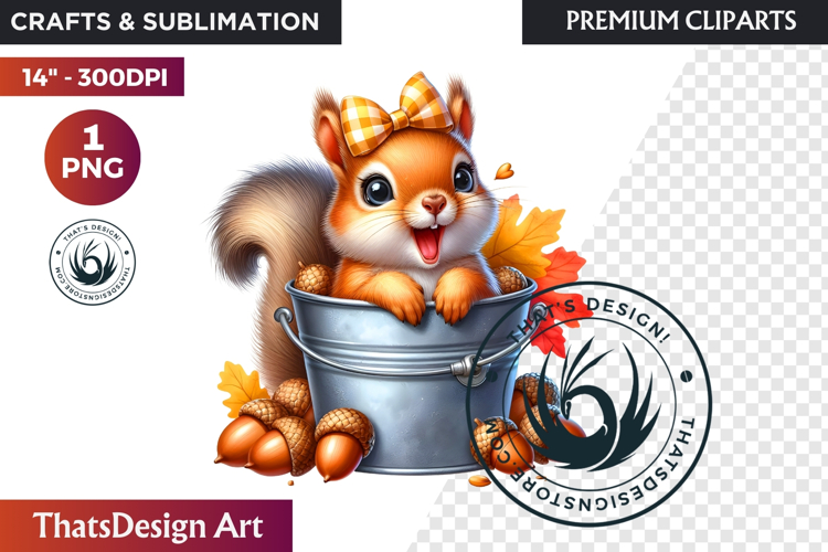 Autumn Cute animal in a bucket clipart Pumpkin thanksgiving