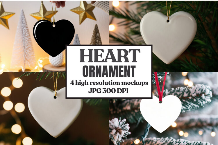 Romantic Christmas Ceramic Heart Ornament Mockup | Holiday example image 1