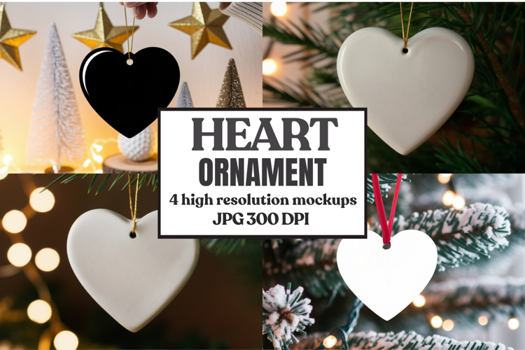 Romantic Christmas Ceramic Heart Ornament Mockup | Holiday