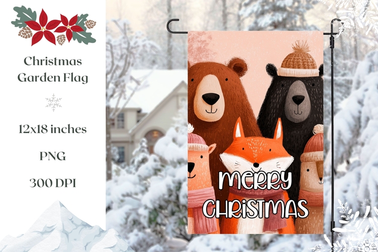 Cartoon Christmas Animals Garden Flag Template