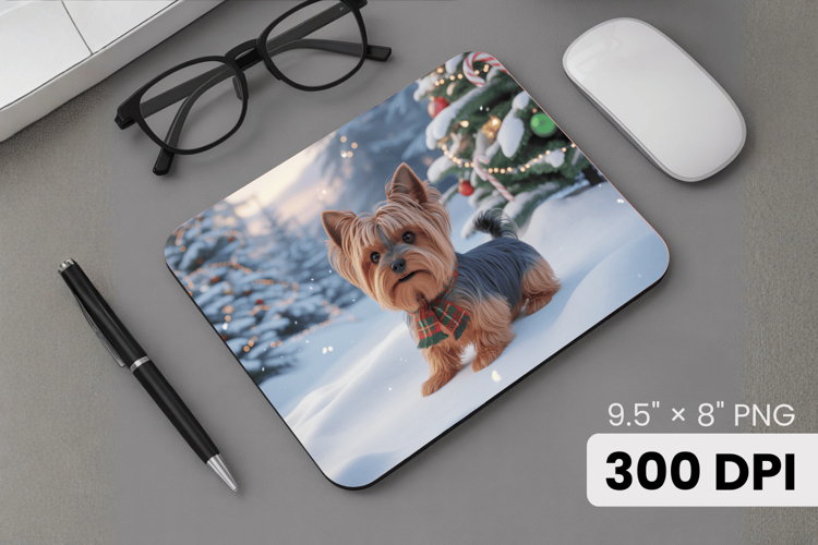 Winter Dog Christmas PNG, Icy Tree Mouse Pad Design