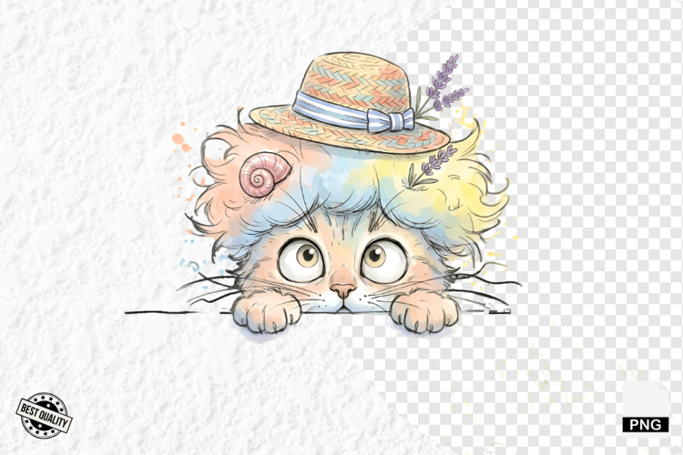 Summer Cat Peeking Clipart