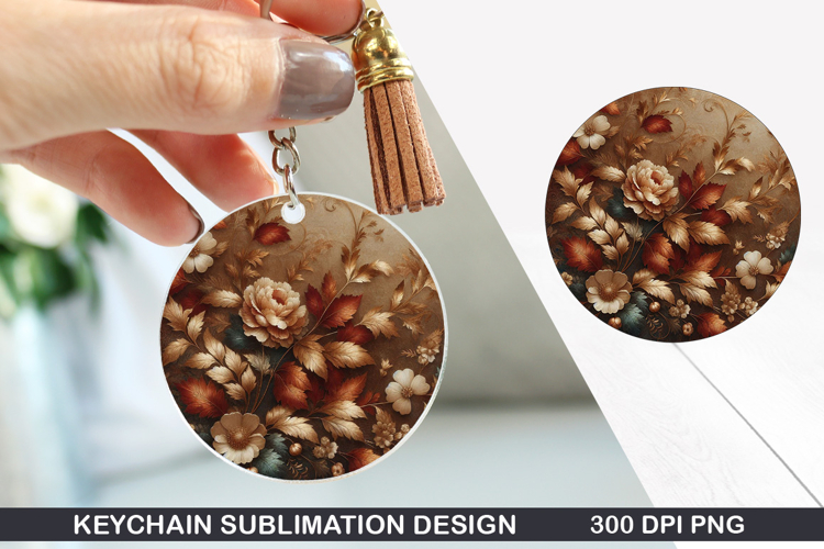 Flower Keychain Sublimation - Autumn Keychain PNG Design