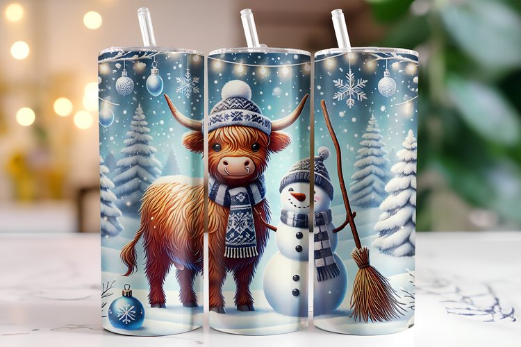 Christmas Highland Cow Tumbler Wrap | Sublimation | Tumblers example image 1