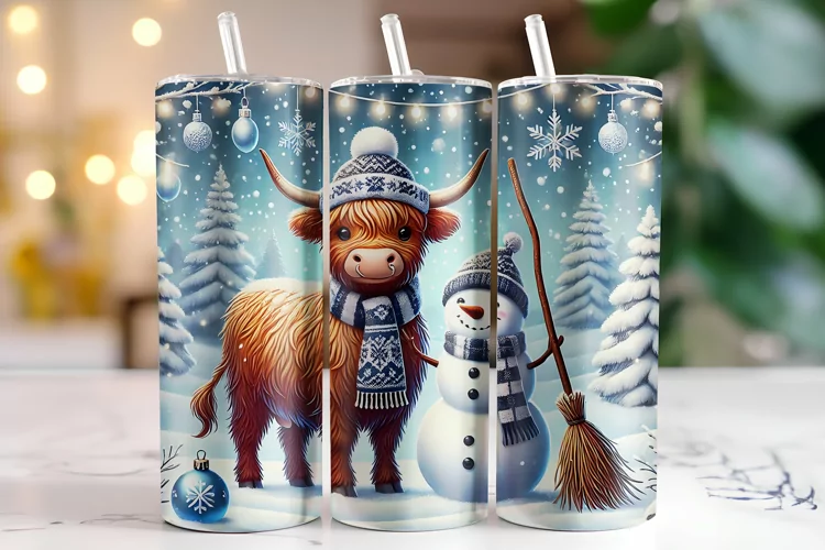 Christmas Highland Cow Tumbler Wrap | Sublimation | Tumblers