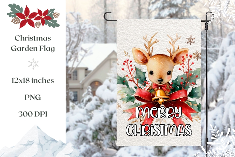 Merry Christmas Garden Flag, Christmas Deer Sublimation PNG