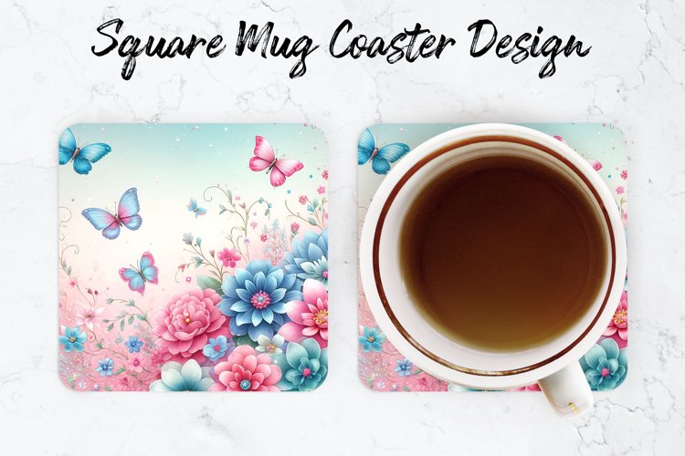 Flowers   Butterfly Mug coaster | Coaster | Sublimation