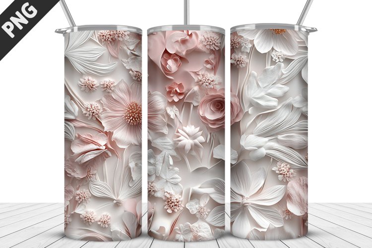 3D White Flowers Tumbler Wrap | Sublimation Design | Tumbler