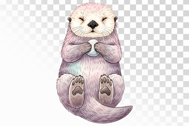 Cute Sea Otter Holding Shell Marine Animal PNG Summer