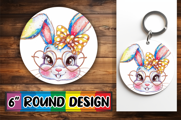 Cozy Circle Car Coaster Sublimation, Easter Bunny