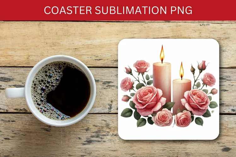 valentine square coaster - roses candle