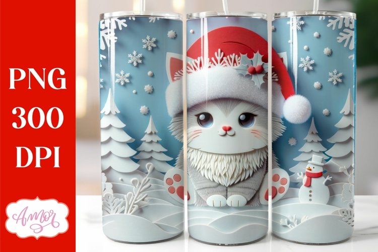 3D Christmas tumbler wrap PNG | Christmas Cat PNG example image 1