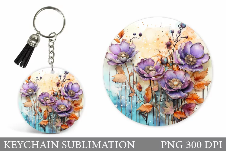 Flowers Keychain Sublimation. Flowers Round Keychain Design