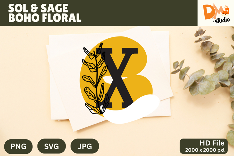 Sol   Sage Boho Floral Monogram