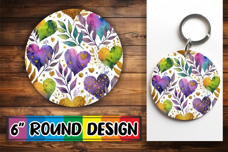 Bright Circle Keychain Design PNG, Heart