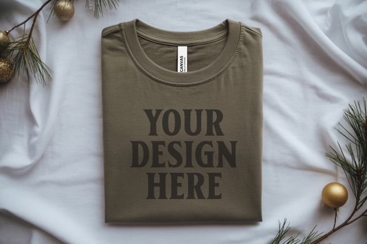 Christmas Bella Canvas 3001 Ash Folded Tshirt Mockup