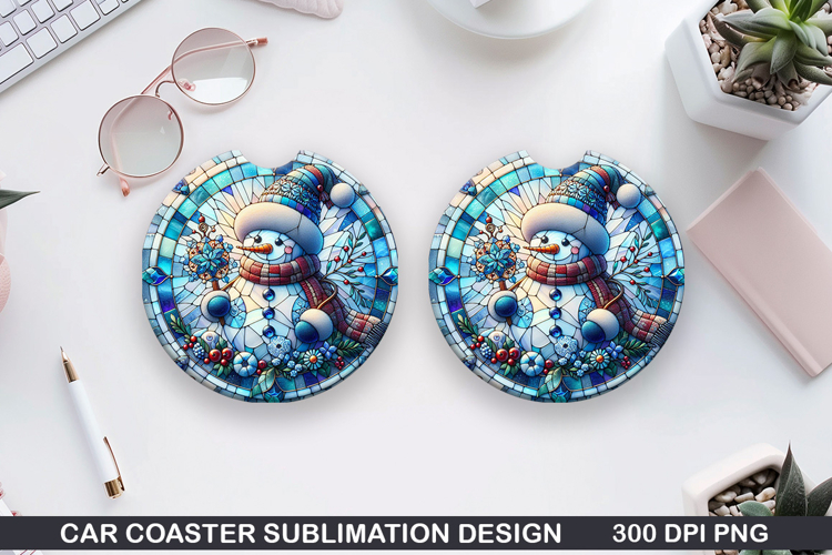 Snowman Car Coaster Sublimation|Christmas Coaster PNG Design