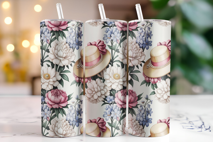 Flowers & Hat Tumbler Wrap | Sublimation | Tumblers