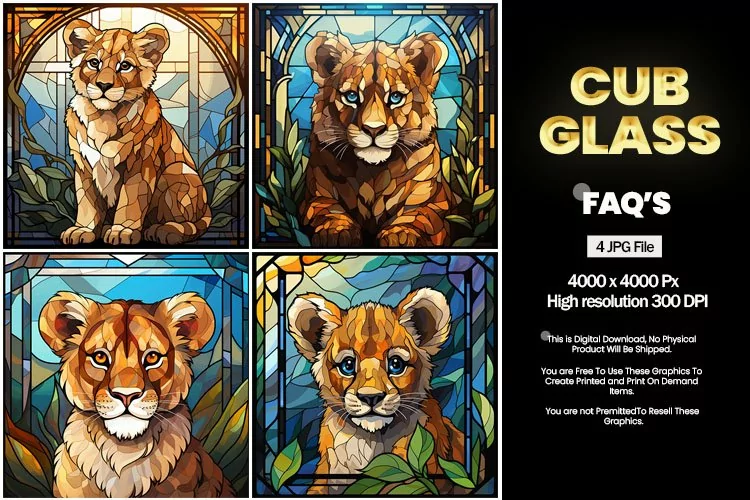 Cub Stained Glass Square Coaster - 04 Variations