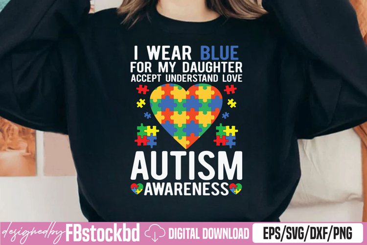 I Wear Blue for My Daughter Puzzle Autism Awareness SVG