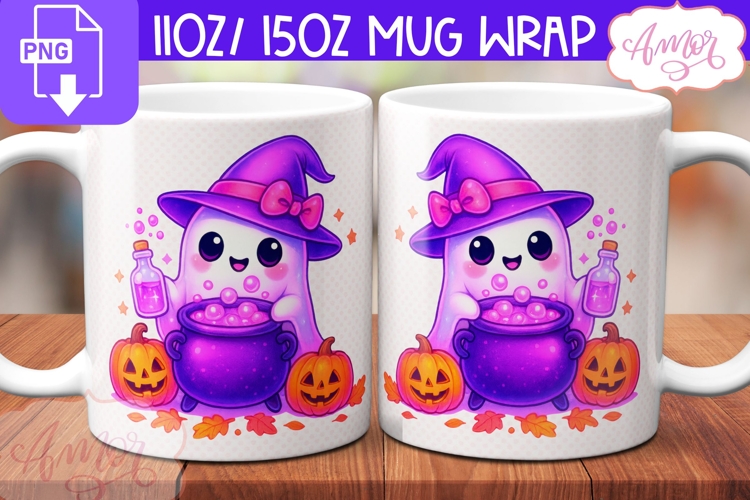 Halloween Season mug wrap PNG, Cute ghost mug PNG