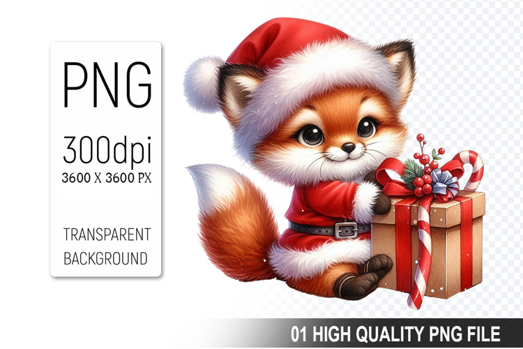 Christmas Fox in Santa Outfit Clipart, High-Quality PNG