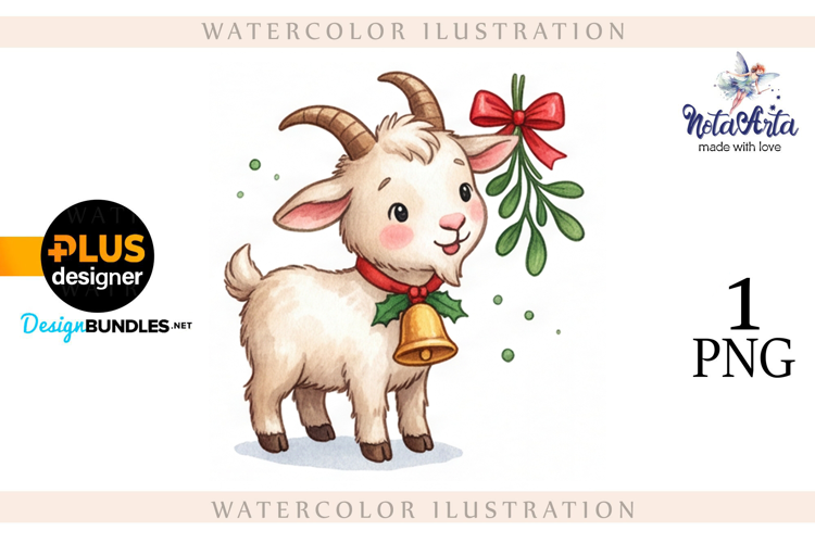 Christmas Goat in Watercolor Style