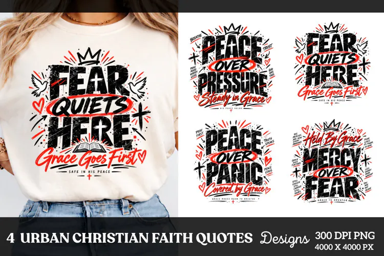 4 Urban Christian Faith Shirt PNG Designs, 4 Christian Grace